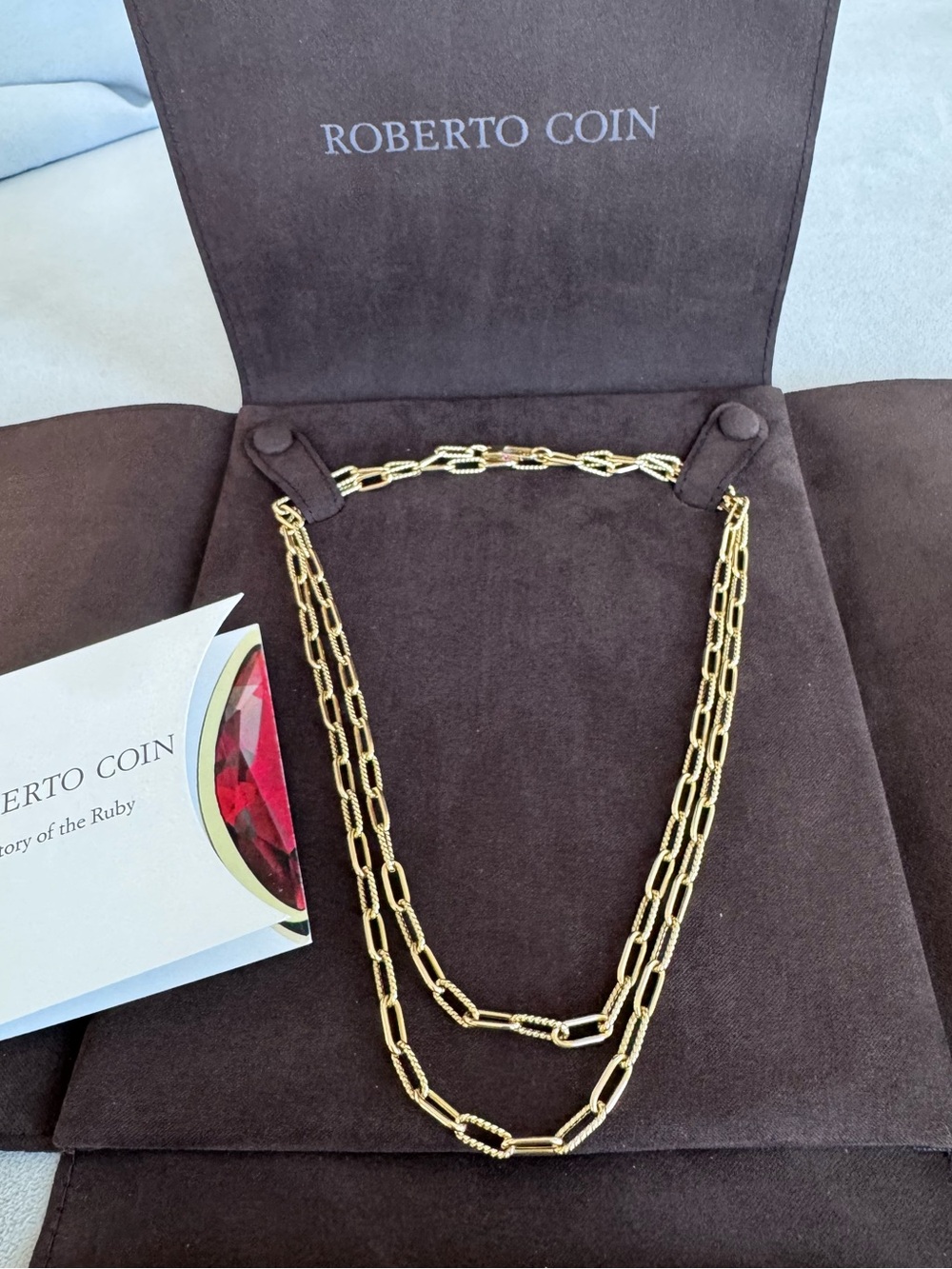Roberto Coin 18k yellow gold paper clip necklace 34in long